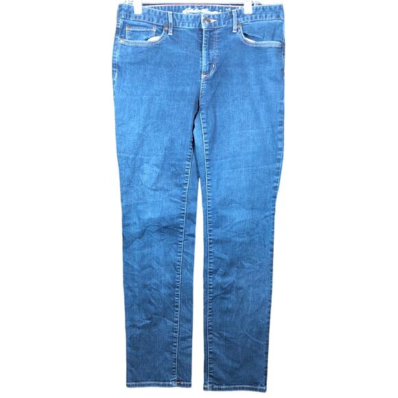 Eddie Bauer Womens Jeans Blue Slightly Curvy Straight Mid Rise Stretch 12S - Picture 1 of 12